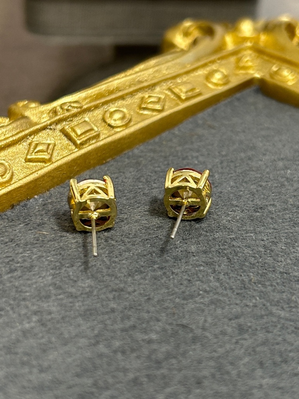 Gold-Set Iridescent Coral Crystal Stud Earrings - Picture 8 of 9